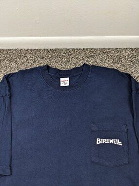 Birdwell Beach Britches T-Shirt Pocket Spellout Navy Blue Cotton Mens XL US Made